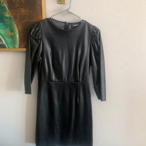 Black vegan leather mini dress